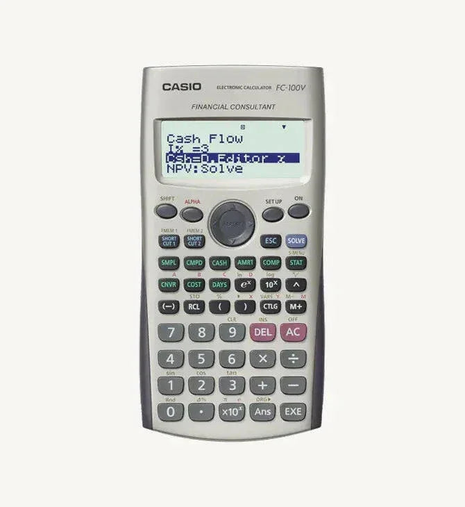 Casio FC-100V financial calculator with cash flow display, ideal for business and finance calculations