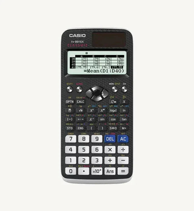 Casio FX-891EX ClassWiz scientific calculator displaying statistical data and mean calculation
