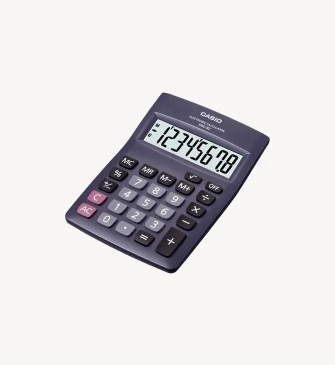 Casio electronic calculator with large display and standard function keys