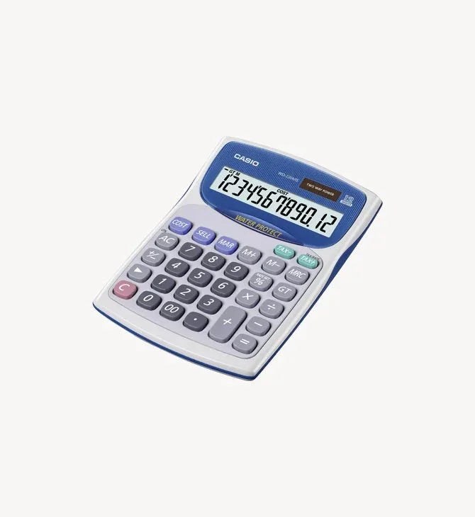 Casio water-resistant desktop calculator with large display and function keys